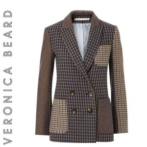 Veronica Beard Faustine Plaid Jacket Brown Blue Houndstooth blazer z18 pre loved